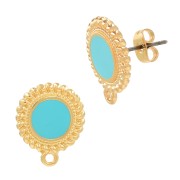 Clous d'oreilles rond ethnique & résine époxy 18x15mm Doré à l'or fin - Turquoise|raw }}