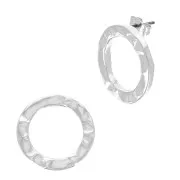 Boucles d'oreilles martelés - rond évidé - 20 mm - Placage Argent fin vieilli x2