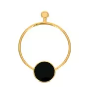 Clous d'oreilles cercle évidé avec résine 48x34.5mm - Doré à l'or fin - Noir x2