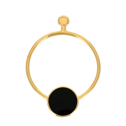 Clous d'oreilles cercle évidé avec résine 48x34.5mm - Doré à l'or fin - Noir x2