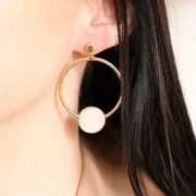 Clous d'oreilles cercle évidé avec résine 48x34.5mm - Doré à l'or fin - Noir x2