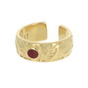Bague réglable - gravure feuille et résine époxy - Doré à l'or fin - Rouge x1|raw }}