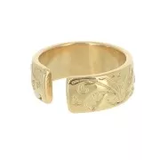 Bague réglable - gravure feuille et résine époxy - Doré à l'or fin - Rouge x1
