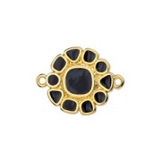 Intercalaire rond motif fleur en résine époxy 24x18 mm - Doré à l'or fin - Noir x1|raw }}