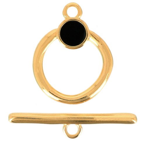 Fermoir en T pour bracelet ou collier 19 mm - Doré à l'or fin - Noir x1