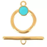 Fermoir en T pour bracelet ou collier 19 mm - Doré à l'or fin - Turquoise x1