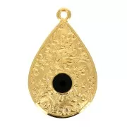 Pendentif goutte motif floral et résine époxy 28x17 mm - Doré à l'or fin - Noir x1