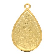 Pendentif goutte motif floral et résine époxy 28x17 mm - Doré à l'or fin - Noir x1