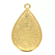 Pendentif goutte motif floral et résine époxy 28x17mm - Doré à l'or fin - Rouge x1
