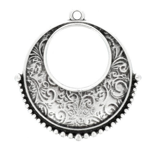 Pendentif rond ethnique évidé 30x28 mm - Placage Argent fin vieilli x1
