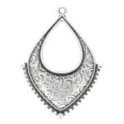 Pendentif goutte ethnique évidé 36x27 mm - Placage Argent fin vieilli x1