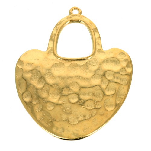 Pendentif coeur ethnique martelé 40x33 mm - Doré à l'or fin x1