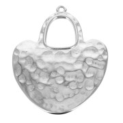 Pendentif coeur ethnique martelé 40x33 mm - Placage Argent fin vieilli x1|raw }}