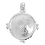Pendentif rond bombé style ethnique 25.5x21 mm - Placage Argent fin vieilli x1|raw }}