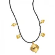 Pendentif rond bombé style ethnique 25.5x21 mm - Placage Argent fin vieilli x1