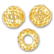 Perles rondes filigranées 10 mm - Doré à l'or fin x5