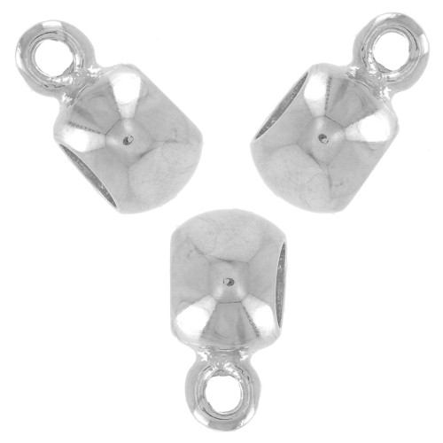 Perles rondes avec attache breloques 10x8 mm Rhodié x4