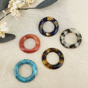 Pendentif anneau 30 mm en acétate de cellulose - Marbré Orange x1