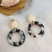 Pendentif anneau 30 mm en acétate de cellulose - Marbré Orange x1