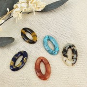 Pendentif ovale 29x18 mm en acétate de cellulose - Marbré Orange x1