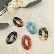 Pendentif ovale 29x18 mm en acétate - Marbré Turquoise - Noir x1