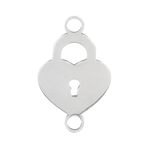 Intercalaire cadenas coeur 2 anneaux 19x12 mm - Acier inoxydable x1