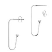 Clous d'oreilles U design avec une petite boule 34x12 mm - Rhodié x2