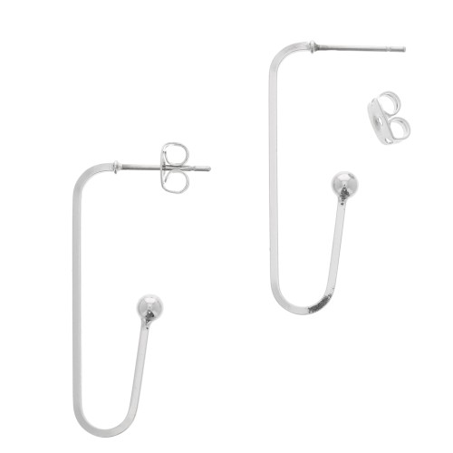 Clous d'oreilles U design avec une petite boule 34x12 mm - Rhodié x2