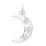 Pendentif lune motif étoile du nord et oxydes de Zirconium 17x10.5mm - Argent 925 - Crystal x1