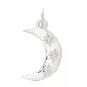Pendentif lune motif étoile du nord et oxydes de Zirconium 17x10.5mm - Argent 925 - Crystal x1