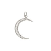 Pendentif lune avec oxydes de Zirconium 21x14 mm - anneau fermé - Argent 925 - Crystal x1