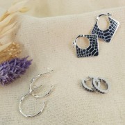 Créoles losange motif serpent 24x25 mm - Argent 925 x2