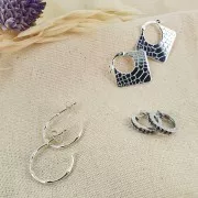 Créoles avec oxydes de zirconium 13.5 mm - Argent 925 - Noir x2