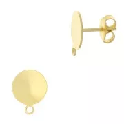 Clous d'oreilles disque 10 mm avec anneau - Doré à l'or fin x2
