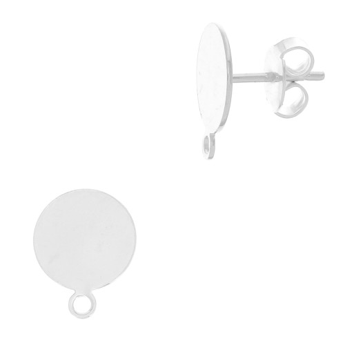 Clous d'oreilles disque 10 mm avec anneau - Placage Argent fin x2
