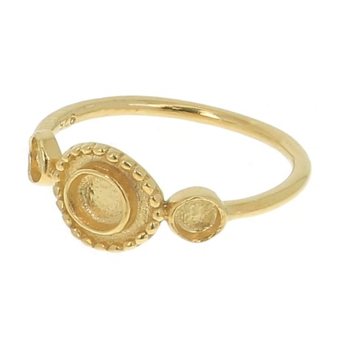Bague 3 sertis pour cabochon 3mm et 4mm Taille 50 - Argent 925 Doré à l'or fin x1