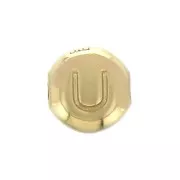 Perle plate ronde - lettre alphabet - 6 mm - U - Plaqué Or 3 microns x1