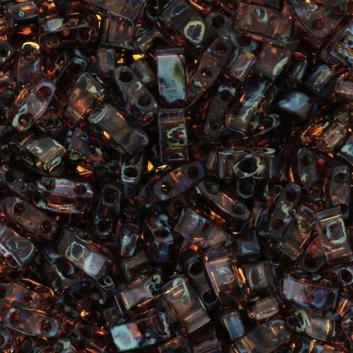 Miyuki Half Tila Beads 5x2.3x1.9mm HTL-4502 - Transparent Dark Topaz Picasso x10g