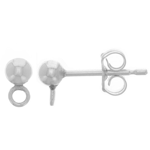 Clous d'oreilles boule 3 mm avec anneau fermé perpendiculaire - Argent 925 x2