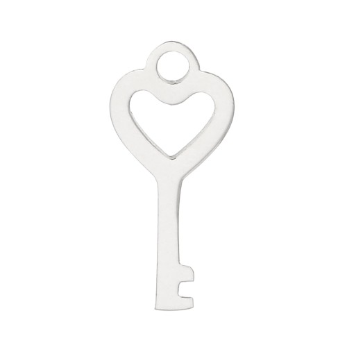 Breloque clé forme coeur 13x6 mm - Acier inoxydable x1