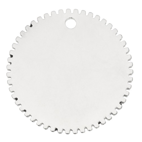 Pendentif rond dentelé 20 mm à graver - Acier inoxydable x1
