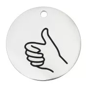 Pendentif rond motif pouce 25 mm - Acier inoxydable 316L x1