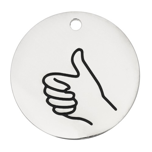 Pendentif rond motif pouce 25 mm - Acier inoxydable 316L x1