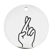 Pendentif rond motif doigts croisés 25 mm - Acier inoxydable 316L x1