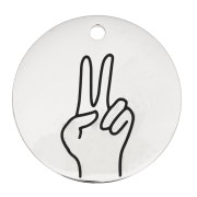 Pendentif rond motif Peace and Love 25 mm - Acier inoxydable 316L x1