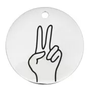 Pendentif rond motif Peace and Love 25 mm - Acier inoxydable 316L x1