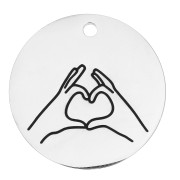 Pendentif rond motif coeur avec les mains 25 mm - Acier inoxydable 316L x1|raw }}