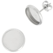 Clous d'oreilles pour cabochon fond plat 10 mm - Acier inoxydable x2