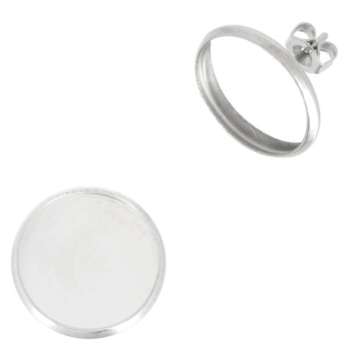 Clous d'oreilles pour cabochon fond plat 14 mm - Acier inoxydable x2