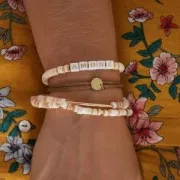 Perles rondelles Heishi nacre teintée 5 mm - Marron clair x60cm